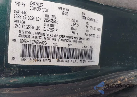 1999 Dodge Grand Caravan Se z USA, uszkodzony, nr VIN 1B4GP44G7XB520264